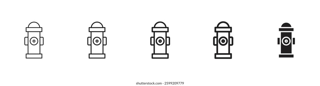 Fire hydrant icons in black outline, solid and colored style