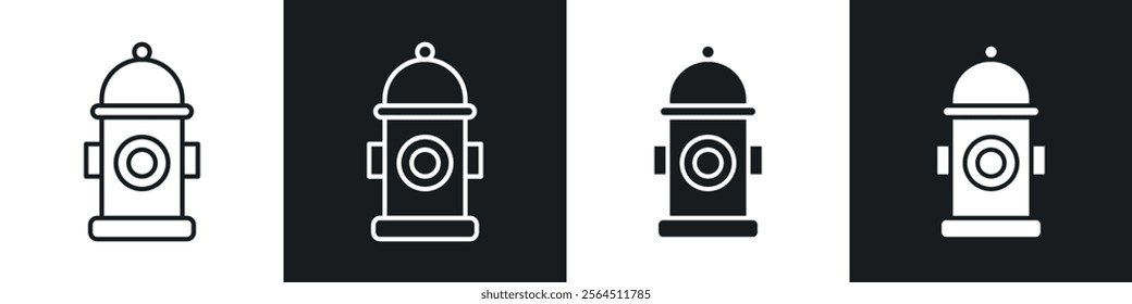 Fire hydrant icons collection in black filled and line style.