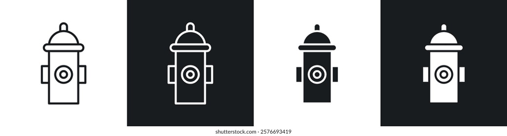 Fire hydrant icons collection in black and white solid and line style