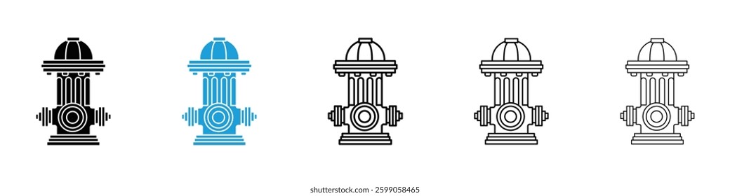 Fire hydrant icons vector illustrations in black and blue colors for web and ui designs