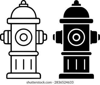 Fire hydrant illustration icon in outline and silhouette style, for UI UX app design