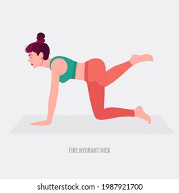 Fire Hydrant Kick Yoga pose. Young woman practicing yoga  exercise. Woman workout fitness, aerobic and exercises. Vector Illustration.