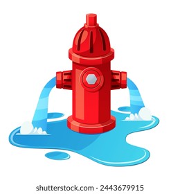 Fire hydrant leaking vector isolated on white background.
