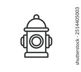 Fire hydrant, in line design. Fire hydrant, water supply, emergency, safety, firefighting, public utility, red hydrant on white background vector. Fire hydrant editable stroke icon.