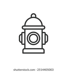 Fire hydrant, in line design. Fire hydrant, water supply, emergency, safety, firefighting, public utility, red hydrant on white background vector. Fire hydrant editable stroke icon.