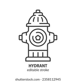 Icono de la línea del hidrante de fuego. Símbolo de fireplug. Equipo para la señalización vectorial de extinción de incendios. Trazo editable.