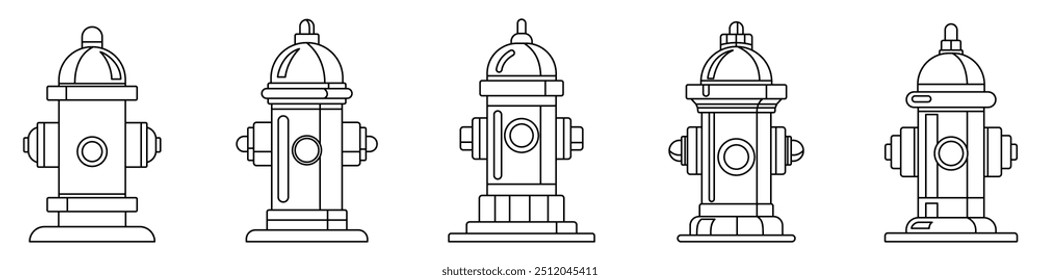 Fire hydrant linear icon. Set of fire hydrant icons isolated on white background. Vector illustration