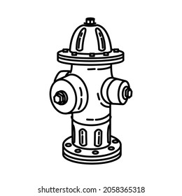 Fire Hydrant Part of Firefighter Accessories and Equipment Device Hand Drawn Icon Set Vector.