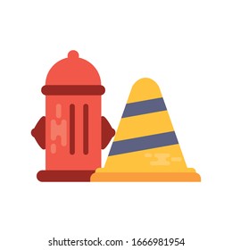 fire hydrant with safety cone on white background vector illustration design