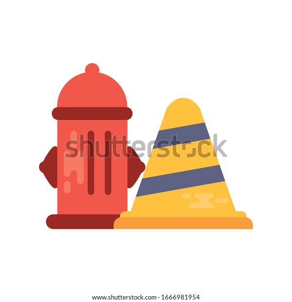 fire hydrant with safety cone on white background\
vector illustration\
design
