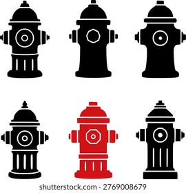 Fire hydrant set icon illustration in silhouette design style, isolated on transparent background PNG