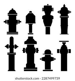 Fire hydrant set silhouette isolated stencil templates icons for design