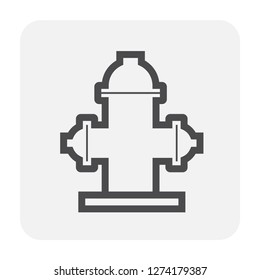 Fire hydrant vector icon consist of main pipe, adapter, plug or fireplug for fire department, firefighter. To deliver supply flow water by hose, open valve at outdoor, street, city. Also flush, clean.