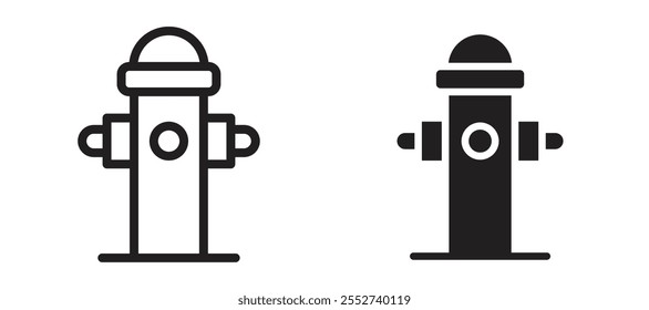 Ícone de vetor de hidrante de fogo define estilo preto preenchido e contornado.