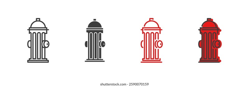 Fire hydrant vector outline and flat icon set