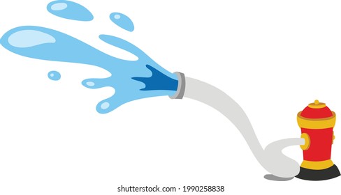 Fire Hydrant Vector Throwing Water Isolated On White Background. Children Book Illustration Graphics. Fire Fighting Tools And Equipment Vector Graphics.