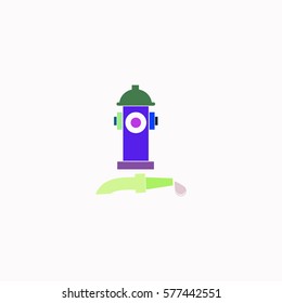 Fire hydrant with water hose  icon Vector design. Colored illustration.