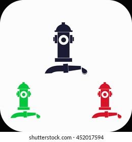 Fire hydrant with water hose Illustration set. Blue, green, red icon.