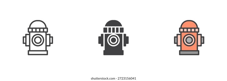 Conjunto de iconos de emergencia de suministro de agua de boca de incendio. Línea y estilo de icono sólido, signo de Vector de contorno y símbolo con un trazo editable para el icono de seguridad contra incendios.
