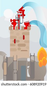Fire hydrants in the medieval castle vector illustration