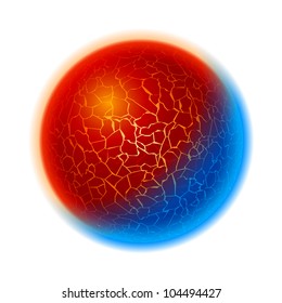 Fire And Ice Ball Planet.  Illustration On White Background