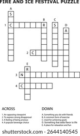 Fogo e gelo Festival Puzzle e Crossword Grid Jogo Atividade Planilha vetor