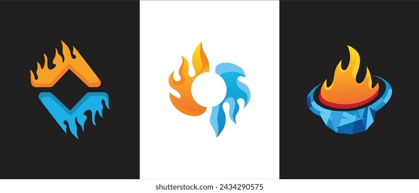 fire ice logo collection with 3 shapes