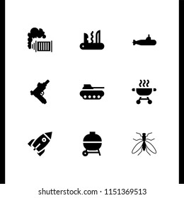 fire icon. 9 fire set with gun, bbq, war and mosquito from top view vector icons for web and mobile app