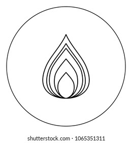 Fire icon black color in circle vector illustration isolated