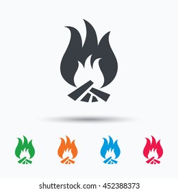 Fire icon. Blazing bonfire flame symbol. Colored flat web icon on white background. Vector