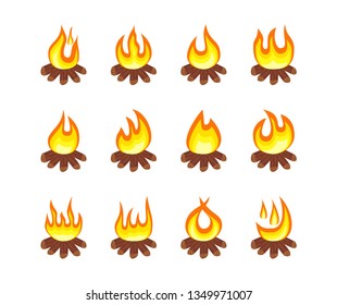 Fire icon, bonfire illustration. Icon set can used as a sign, design element. Vector illustration. 