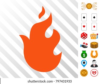 Fire icon with bonus casino design elements. Vector illustration style is flat iconic symbols. Designed for casino websites.