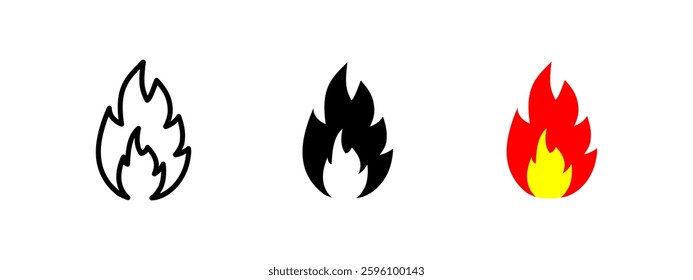 Fire icon. Burning flame symbol. Simple fire vector illustration. Heat, energy and danger pictogram. Blaze and combustion concept.