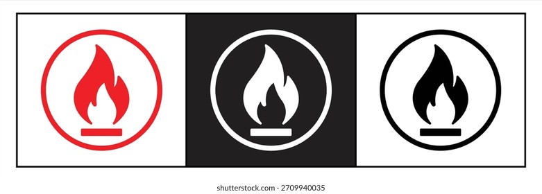 Icono de fuego. Símbolo de fogata. Conjunto de símbolos de fuego de estilo plano, Ilustración vectorial