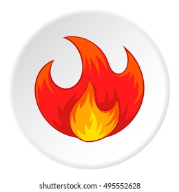 Fire icon in cartoon style isolated on white circle background. Burning symbol vector illustration 