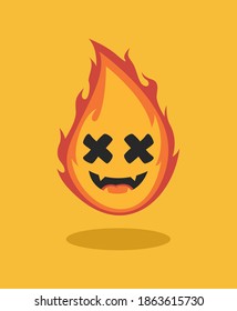 Zeichenkartoon mit Feuersymbol, flache Designgrafik, Vektorgrafik