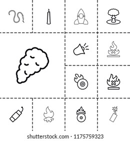 Fire icon. collection of 13 fire outline icons such as no fire, disc flame, candle, smoke, siren, explosion, rocket. editable fire icons for web and mobile.