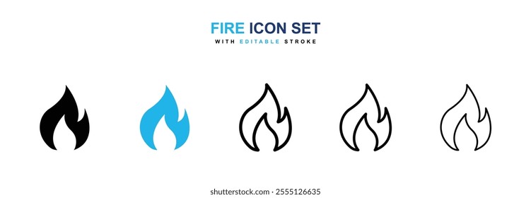 Fire icon collection in black and blue colors