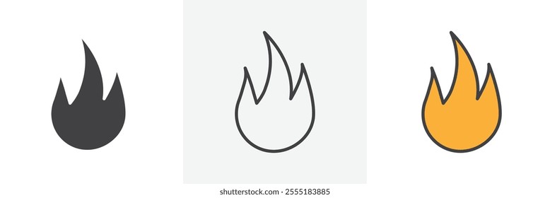 Fire icon collection in black and colored style.