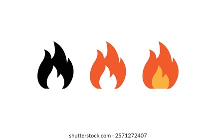 Fire icon collection. Concept flame, fire, icon. Flame icon in red. Campfire symbol. Bonfire silhouette. Fire flame icon. Burning symbol.