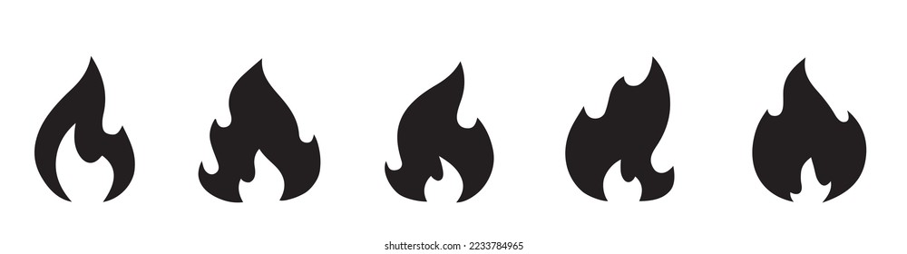 Fire icon collection. Fire flame symbol. Bonfire silhouette logotype. Flames symbols set flat style - stock vector. 10 EPS.