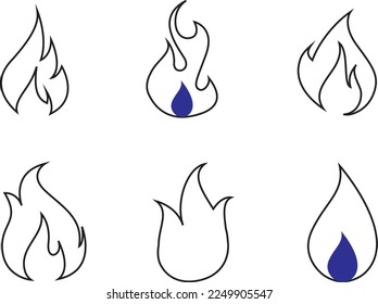 Fire icon collection. Fire flame symbol. Bonfire silhouette logotype. Flames symbols set flat style  stock vector.