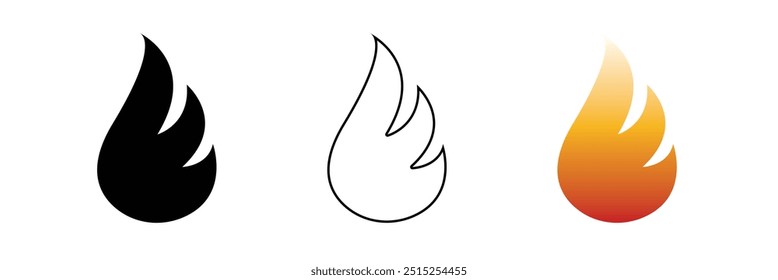 Icono de fuego colección. Símbolo de llama de fuego. Logotipo de la silueta de la hoguera. Símbolos de llamas estilo plano - Vector de stock en eps 10.