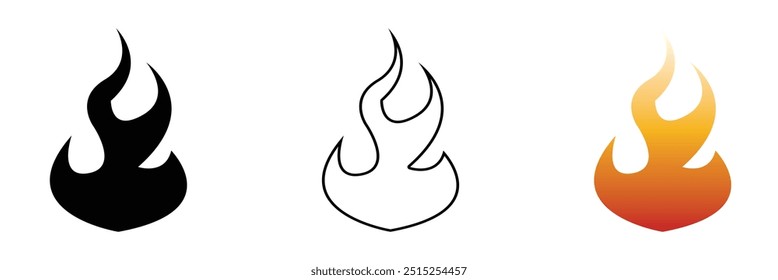 Icono de fuego colección. Símbolo de llama de fuego. Logotipo de la silueta de la hoguera. Símbolos de llamas estilo plano - Vector de stock en eps 10.