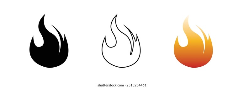 Icono de fuego colección. Símbolo de llama de fuego. Logotipo de la silueta de la hoguera. Símbolos de llamas estilo plano - Vector de stock en eps 10.