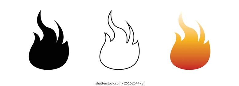 Icono de fuego colección. Símbolo de llama de fuego. Logotipo de la silueta de la hoguera. Símbolos de llamas estilo plano - Vector de stock en eps 10.