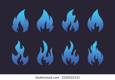 Icono de fuego colección. Símbolo de llama de fuego. Logotipo de la silueta de la hoguera. Símbolos de llamas de estilo plano - Vector de stock.