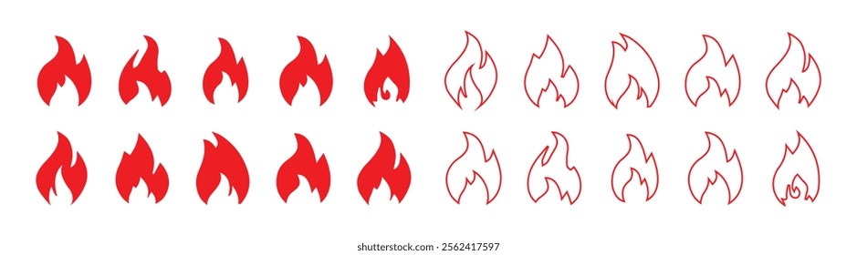 Fire icon collection. Fire flame symbol. Bonfire silhouette logotype. fire icon vector. symbol, sign. Flames symbols set flat style - stock vector.