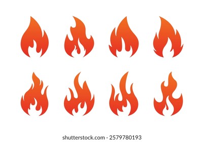 Fire icon collection. Fire flame symbol. Bonfire silhouette logotype. Flames symbols set flat style - stock vector.