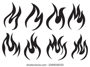 Fire icon collection. Fire flame symbol. Bonfire silhouette logotype. Flame heat or spicy food symbol flat vector icon for apps and websites. Fire icon vector set